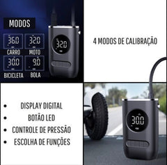 Mini Bomba de Ar Portátil para Carros, Motos e bicicletas e muito mais